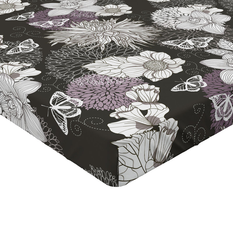 Drap-housse Ambesonne, fleurs de printemps, fleurs bohémiennes, gris anthracite, Drap-housse de taille simple