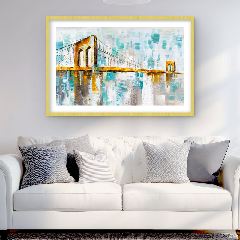 Pont de Brooklyn - «Construire des villes», reproduction encadrée, H 24 po x l 36 po, Doré