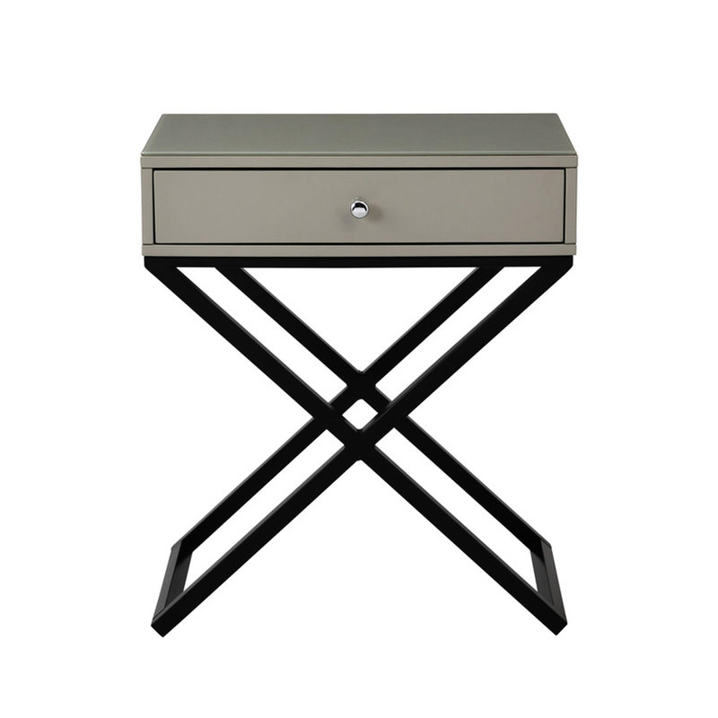 Table taupe avec verre, tiroir, intérieur l 21,5 po, extrémité H 26,5 po et 2,75 po