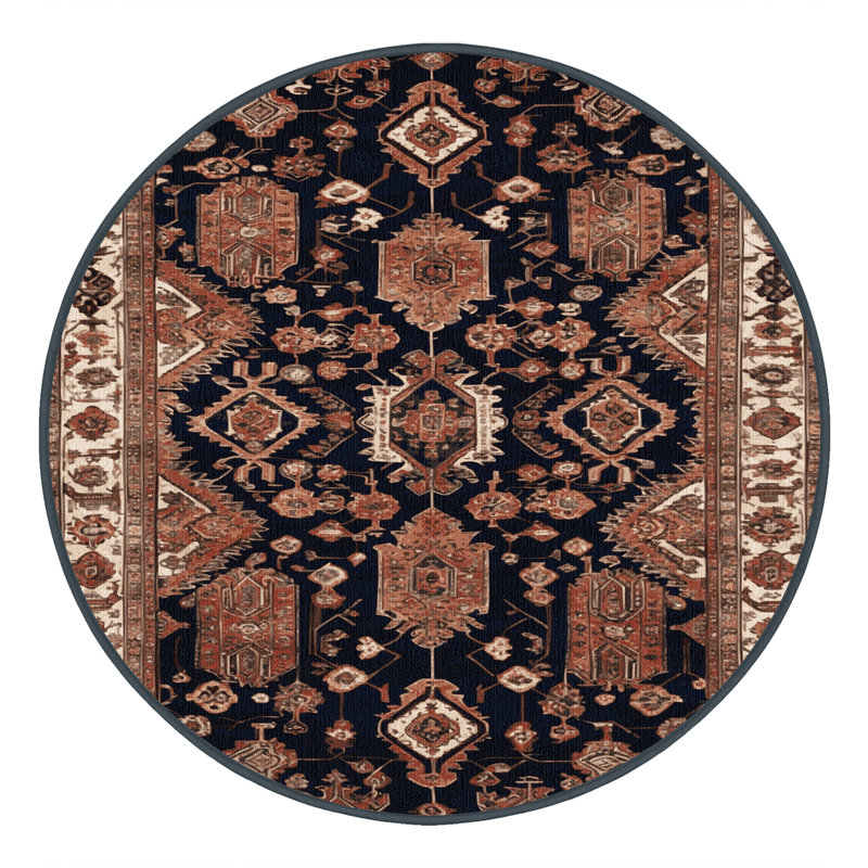 Machine Washable Persian Brown Area Rug, Round 4'