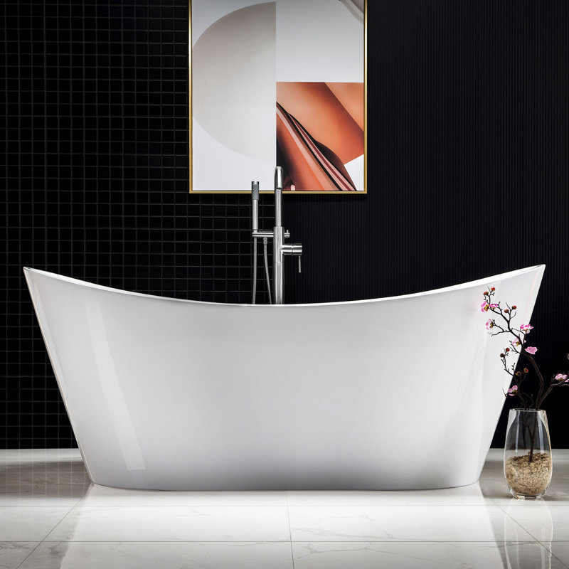 71" x 32" Freestanding Soaking Acrylic Bathtub, Chrome, White