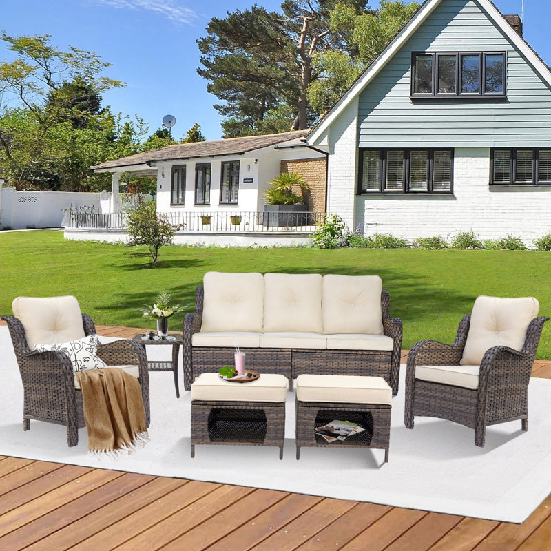 Wicker Sofa Seating Group With Cushions, Brown