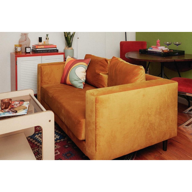 Essential Loveseat, Dark Brown, Dusty Rose Recycled Velvet