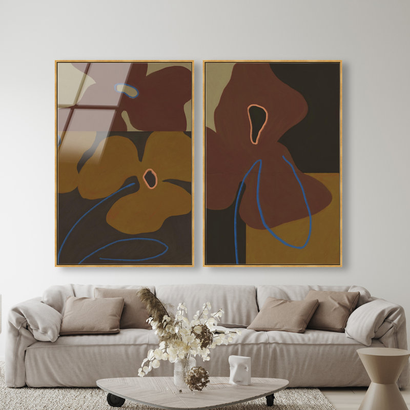 Moody Flowers Set Set by Oliver Gal, 55" H x 37" W, Gold Floater Frame