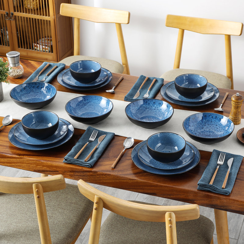 Piece Stoneware Dinnerware Set - Service for 4, Blue