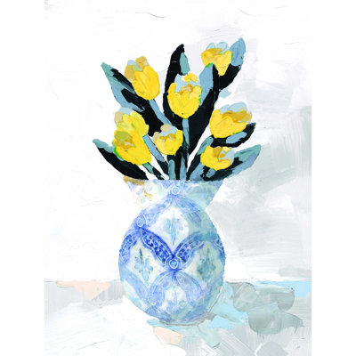 " Yellow Flowers With Blue Patterned Vase "