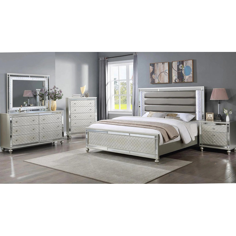 Éclairage à DEL capitonné luxueux et luxueux avec panneau à panneau latéral 1pc, Grand lit