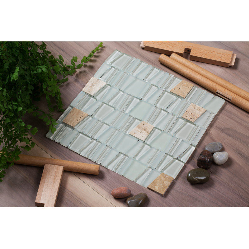Avery Random Sized Natural Stone/Glass Random Mosaic Wall Tile, Beige