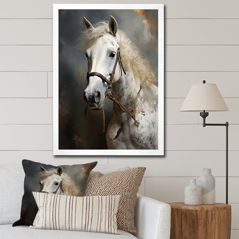 Kenneisha White Horse, H 40 po x l 30 po x P 1,5 po, Cadre photo blanc
