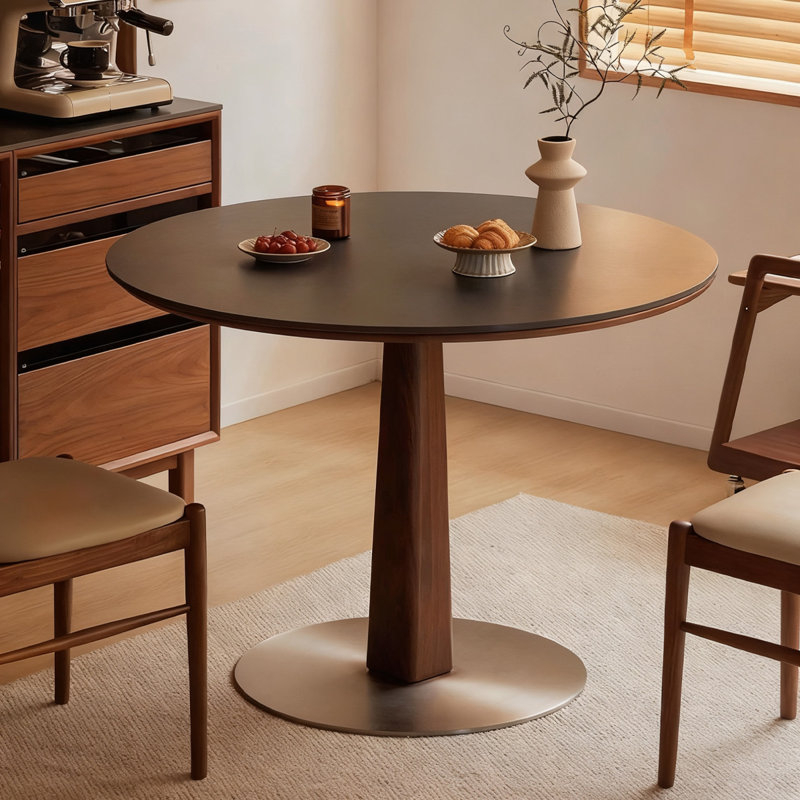 Table de salle à manger noire et noyer, Noir, H 29,92 po x L 39,37 po x l 39,37 po