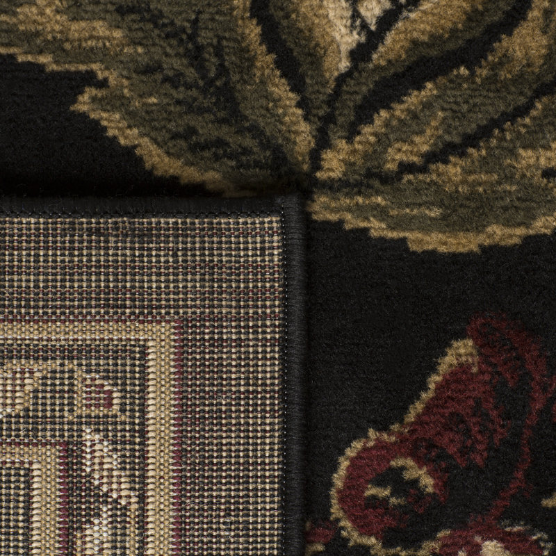 Tapis noir, bourgogne et ivoire à motif floral Gossard, Rectangle 7 pi 8 po x 10 pi 4 po