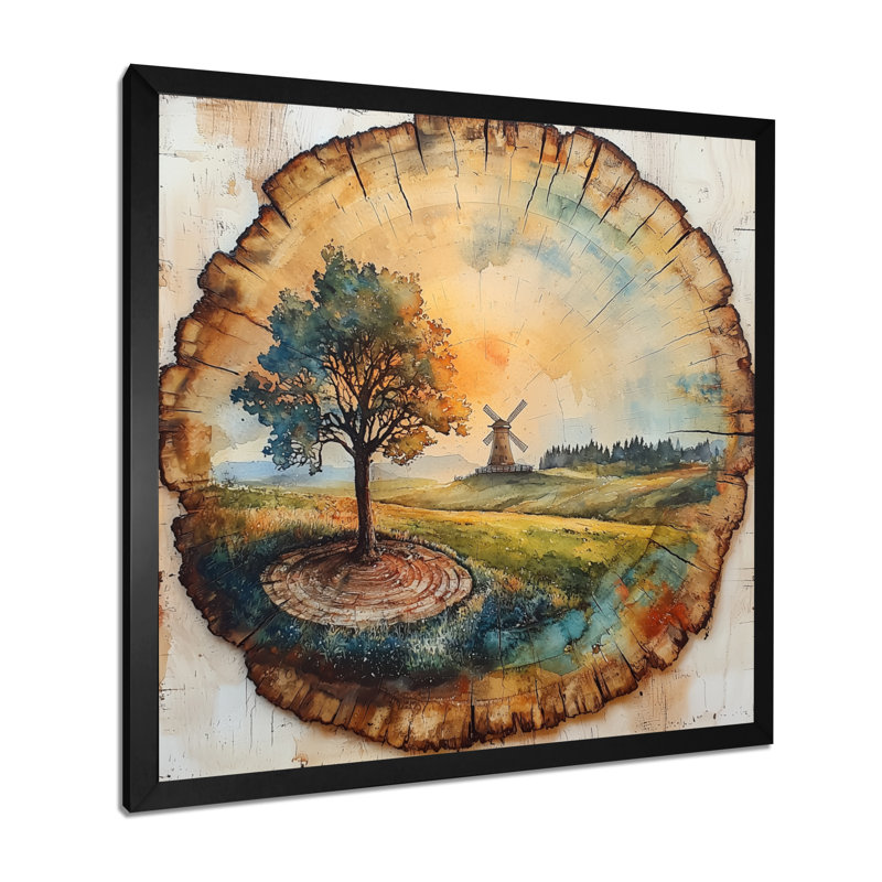 Doughlin Large Windmills Into A Summer Field Landscape - Moulins à vent, art mural, Reproduction encadrée d'une seule photo