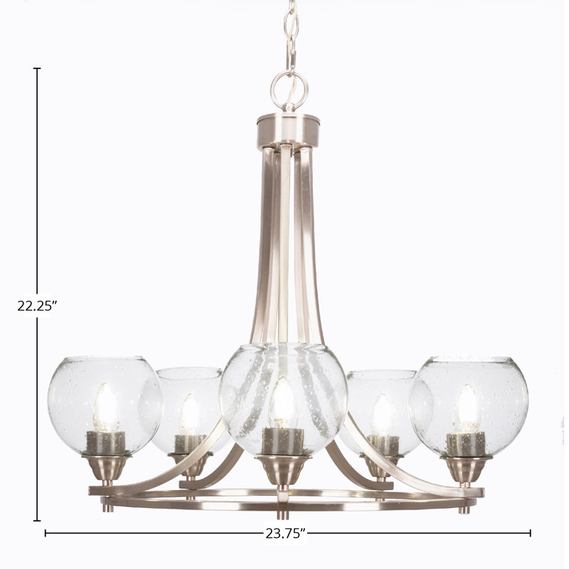 Lustre 5 lumières Paramount illustré en finition nickel brossé avec verre transparent de 5,75 po