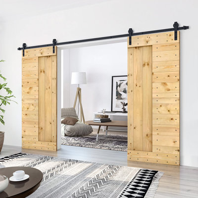 Porte de grange en bois à panneaux avec trousse de quincaillerie d'installation