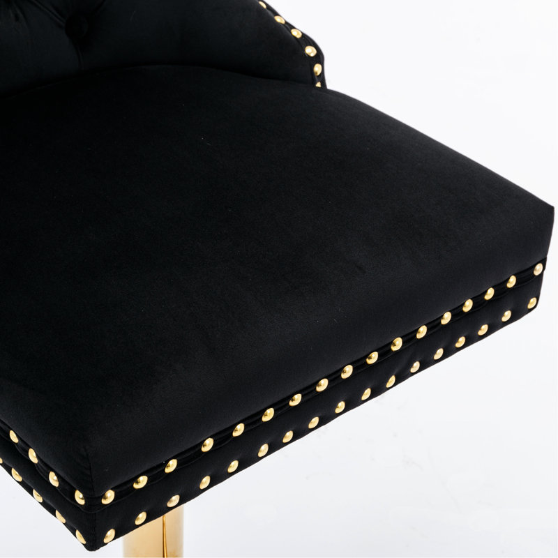 Velours confortable en noir - hauteur de siège réglable pour la maison et la cuisine de 2 épaisseurs pivotantes dorées, Doré