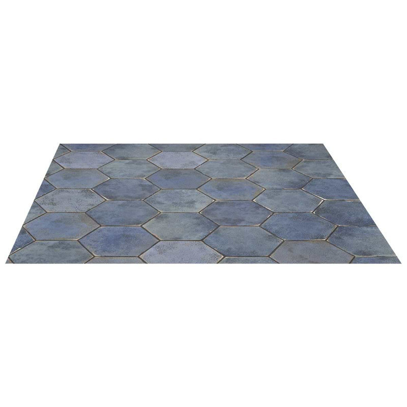 Kalay 9" Hexagon Polished Porcelain Tile, Blue