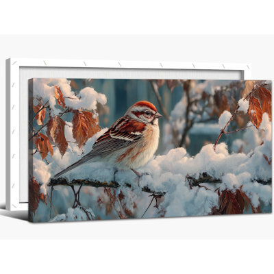 Art mural grand animal d'hiver - Seren Winter Bird, décoration murale en toile Cozy Snowy Wildlife pour chambre à coucher, décoration sur toile tendue avec cadre en pin