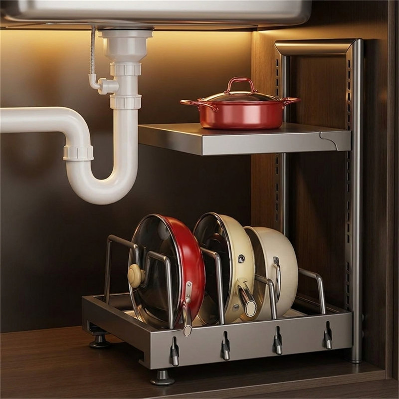 Support de batterie de cuisine pliable, modèle haut à deux niveaux, Gris