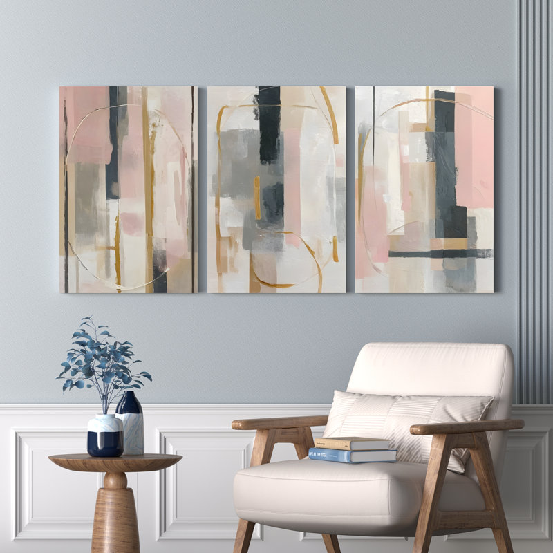 Abstrait art géométrique sur toile, reproduction de peinture à l'huile moderne (ensemble de 3), H 30 po x l 60 po