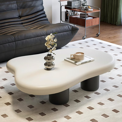 Table basse de 35 po en forme de nuage, table basse en bois irrégulière Table de cuisson Paintmodern avec 4 pieds, installation simple, pour le salon