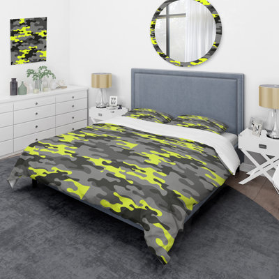 Ensemble de housse de couette en microfibre grise / jaune 3 pièces