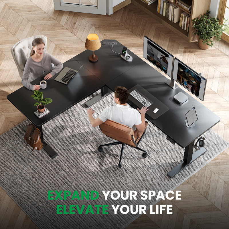 L-shaped Standing Desk – Adjustable Height Electric Desk With Memory Controller, 45.7" H x 63" W x 55" D, Black