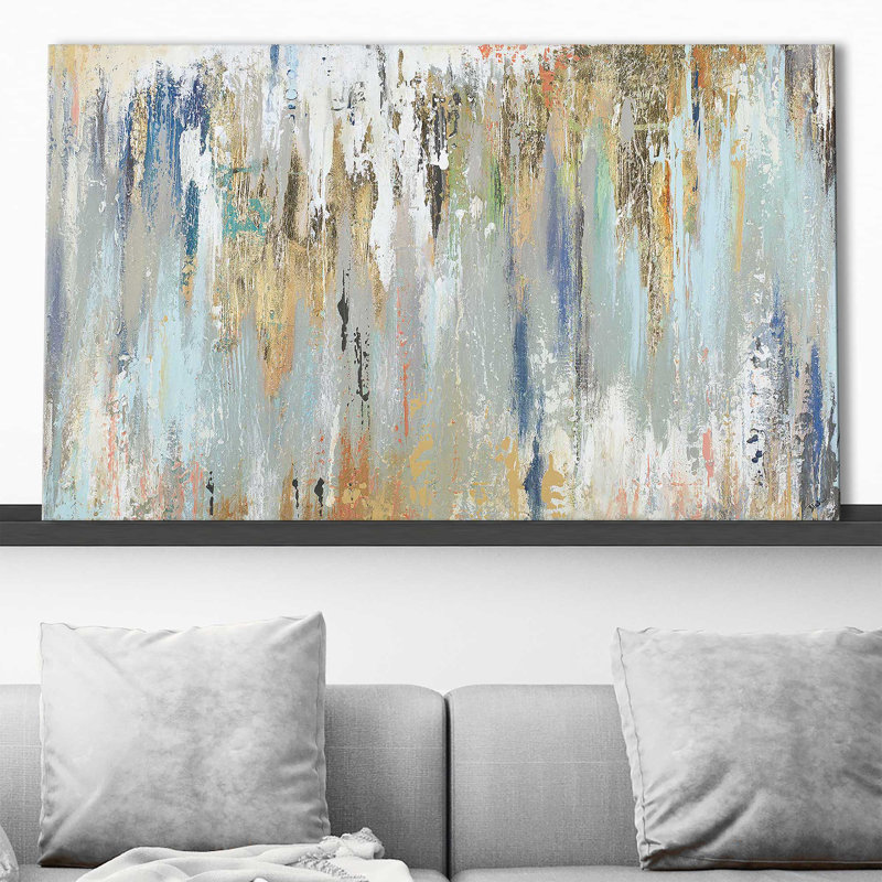 Blue Gold Illusion - peinture sur toile, H 42 po x l 72 po, Toile tendue, Sans cadre
