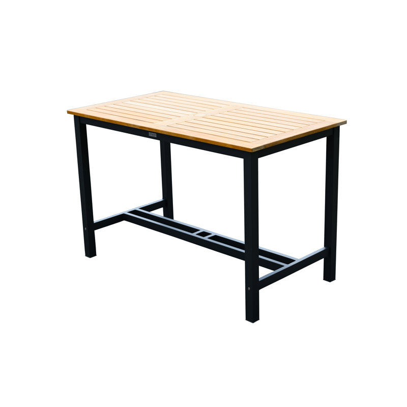 Narrow Counter Height 56" Teak and Aluminum Table, Black