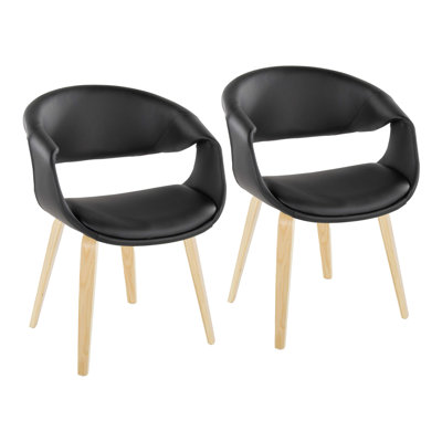 Upholstered Chair In Wood And Faux Leather - Set Of 2