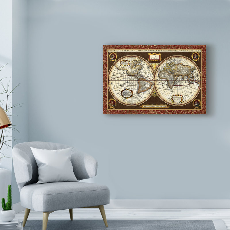 « decorative world map », reproduction d’impression sur toile tendue, H 30 po x l 47 po x P 2 po