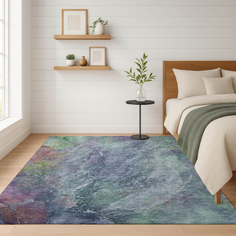 Tapis abstrait lavable à la machine de qualité supérieure Mayfield AMF2308, Bleu, 8 pi x 10 pi