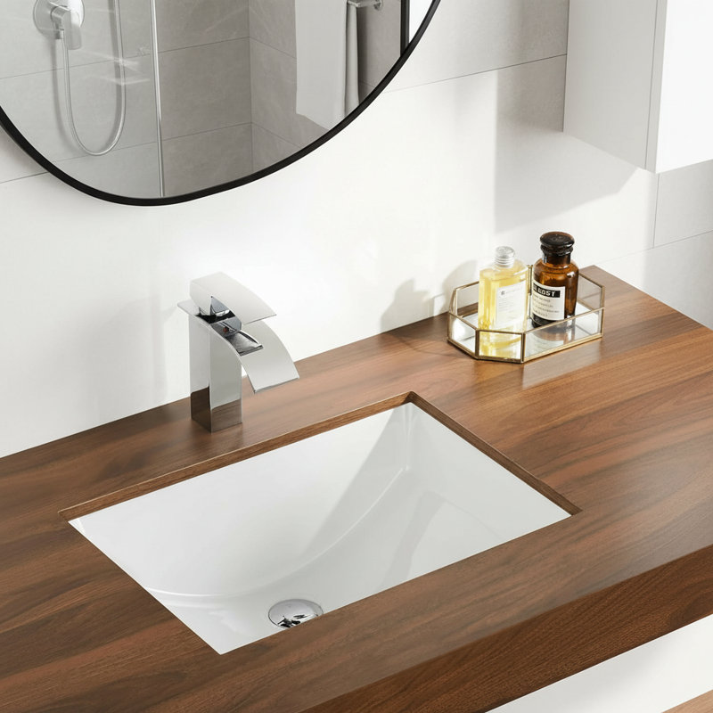 21" X 14.72" White Rectangular Ceramic Undermount Bathroom Sink With Overflow