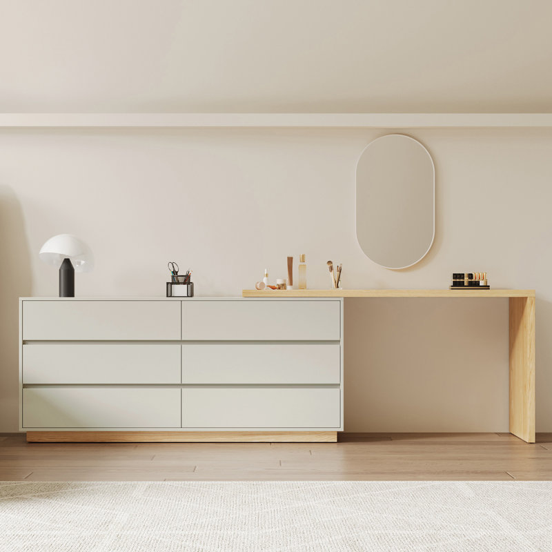 Berek Vanity Extendable Vanity Table with 6 Drawers Modern Home Office Desk