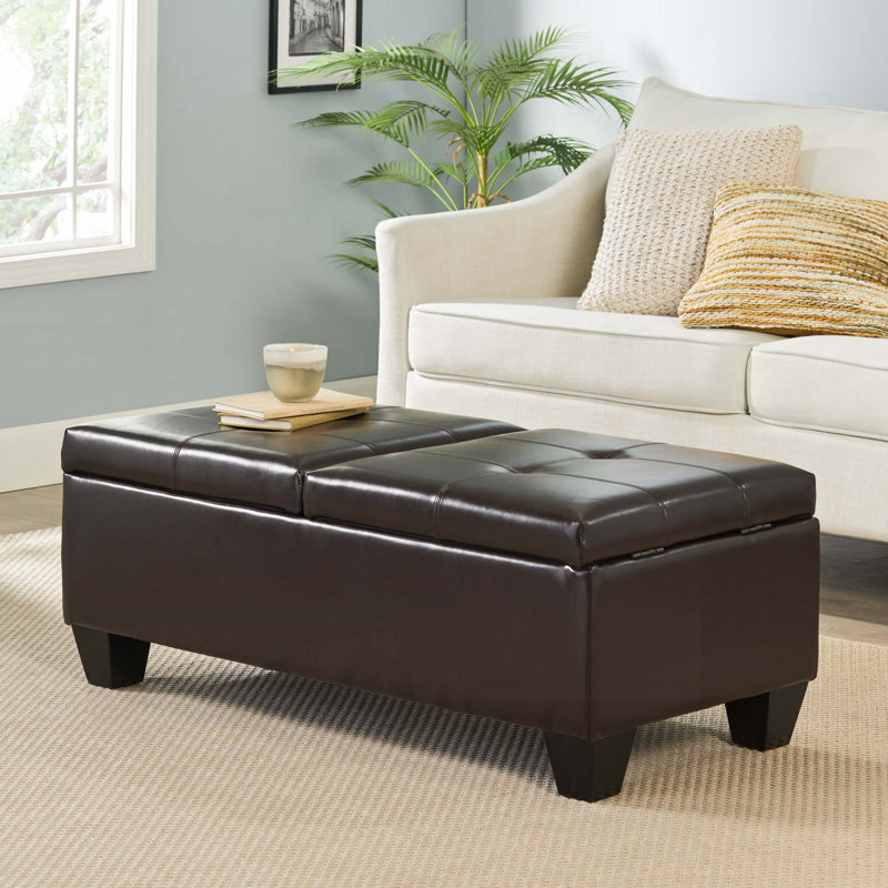 Banc de rangement avec repose-pieds en similicuir, Chocolate