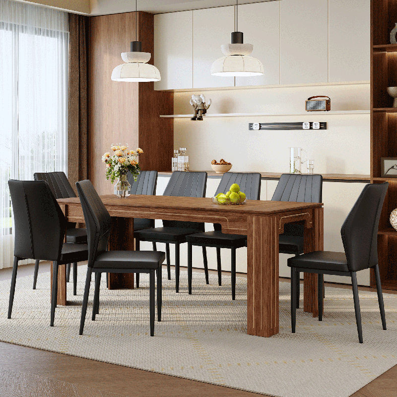 Ensemble de table et de chaises 9 pièces, table de salle à manger rectangulaire en bois et 8 chaises à dossier ergonomique