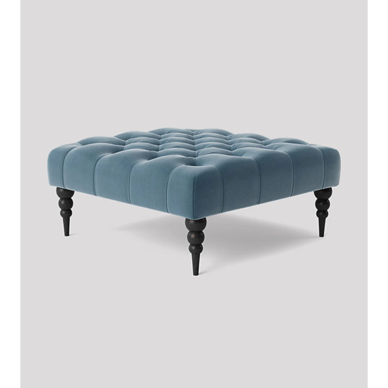 Alyana Square Ottoman Bench with Wooden Legs - Plush Velvet Chesterfield Upholstered Footstool, Duck Egg