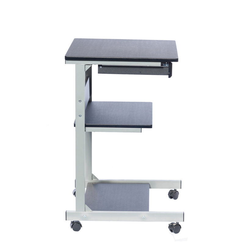 Small Black Rolling Laptop Cart with Drawer and Shelves