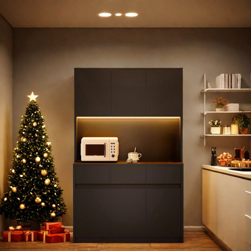 178.1cm Kitchen Pantry, Black