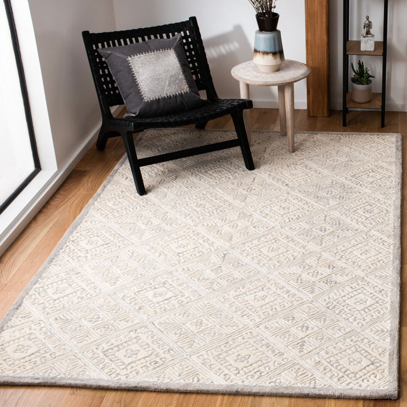 Tapis gris / ivoire en laine touffeté à la main Freddy, Rectangle de 5 pi x 8 pi