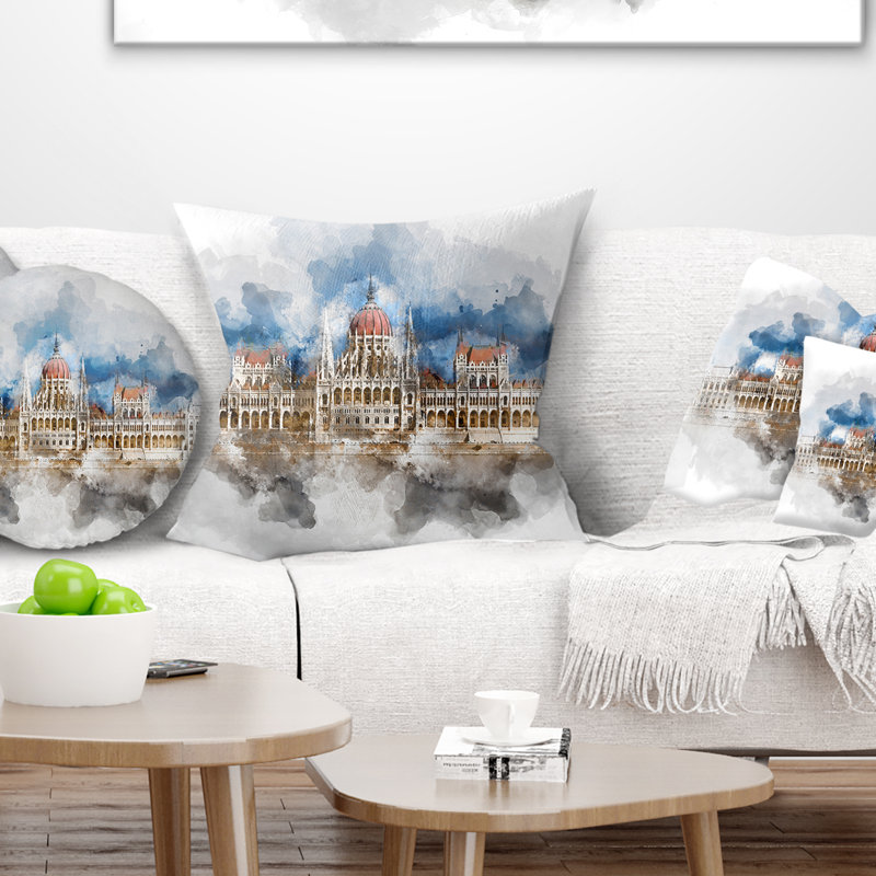 Coussin de bâtiment hongrois du parlement, 18 po x 18 po, Coussin décoratif