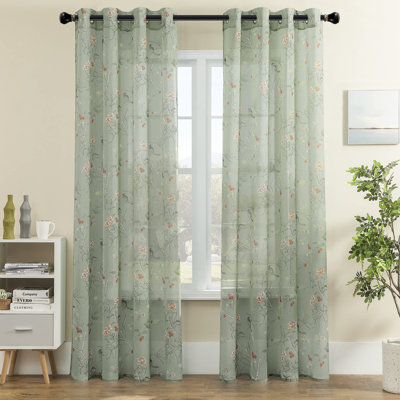 Rideaux vert sauge pour salon Fayean, ensemble de 2 panneaux de rideaux à motif floral à motif de feuilles, vert clair