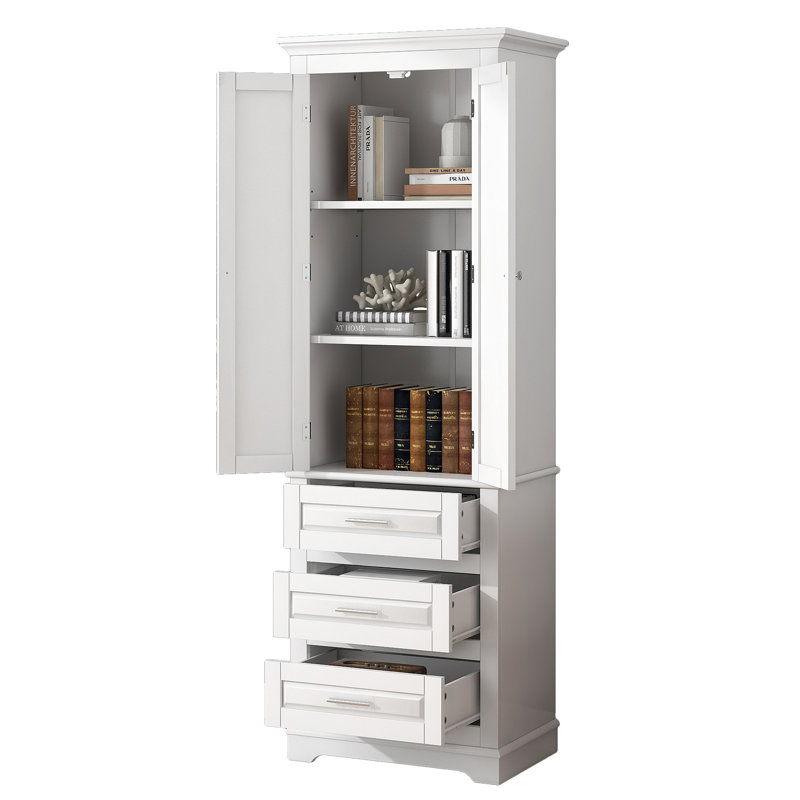 Tall Storage Cabinet With Three Drawers For Bathroom Office, White