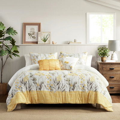 Édredon et coussin jaune en seersucker jaune, double / grand, 100%, détails, lavable à la machine en jaune, double / grand, 2 taies décoratives, coussins brodés
