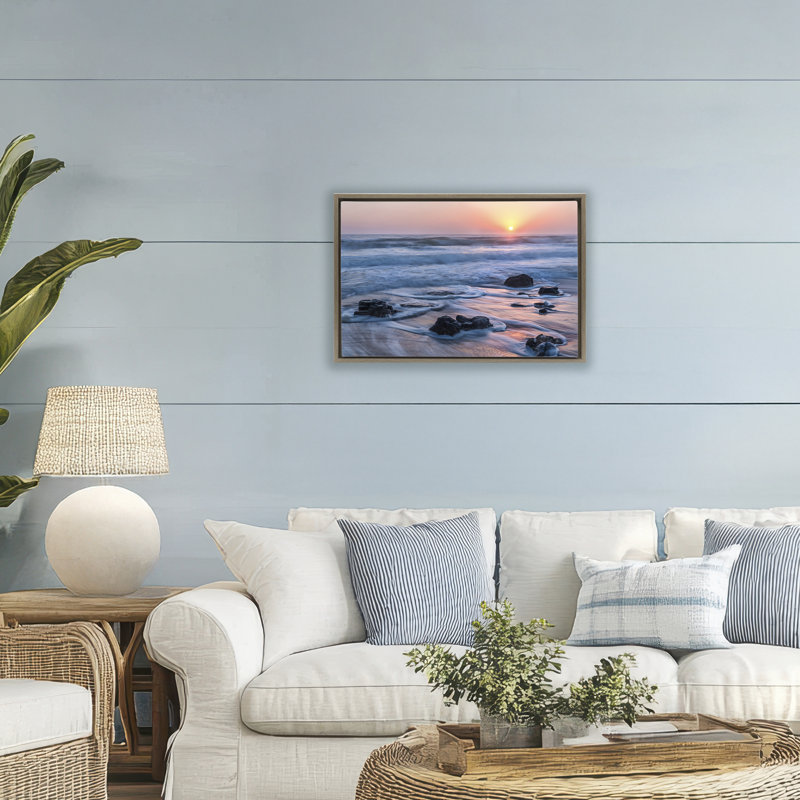 Cadre flottant Life Always change Seascape, design par Jon Evan, H 17 po x l 25 po, Cadre flottant orme Montalcino