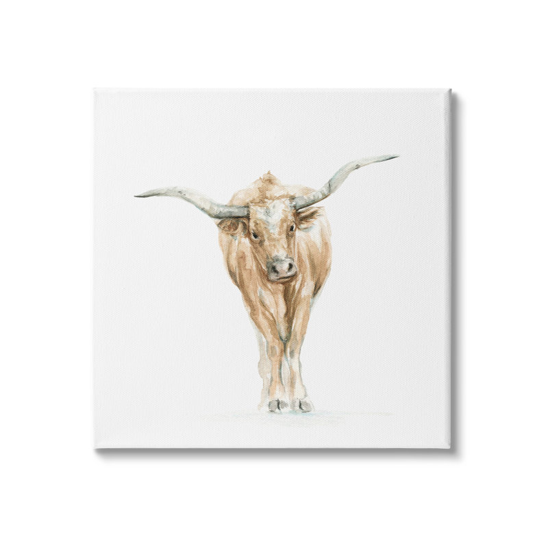«Longhorn bovin aquarelle» par Fox Hollow Studios - peinture, Toile tendue, H 36 po x l 36 po x P 1,5 po