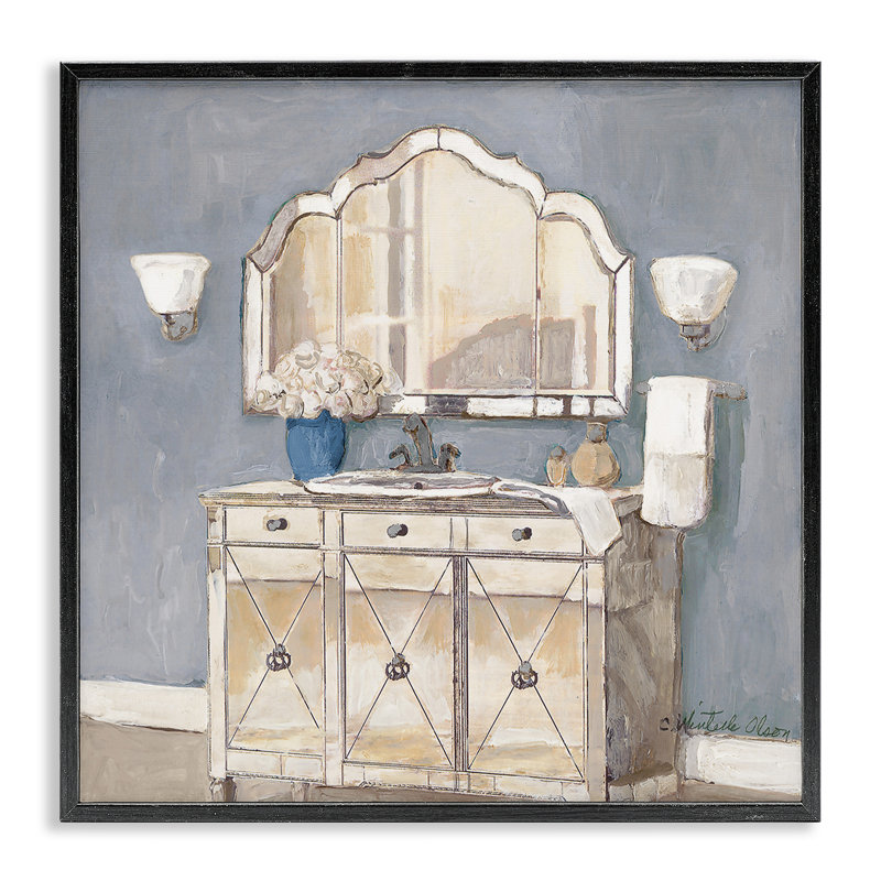 Lavabo de salle de bain traditionnel et miroir encadré, design par Charlene Olson, Noir, H 12 po x l 12 po
