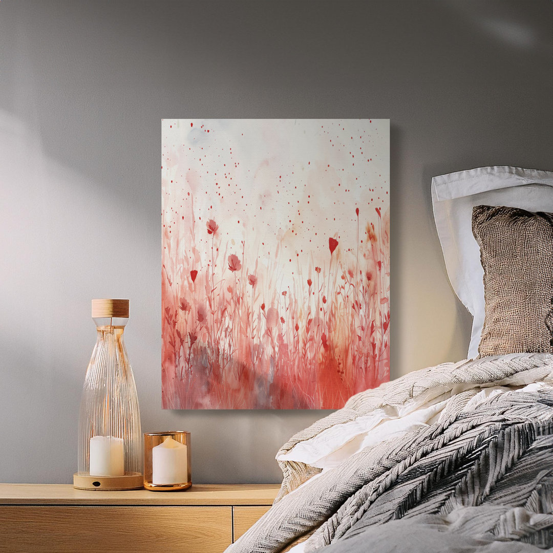 Watercolor Wildflower Field Canvas Print, Boho Red Poppy Art, Abstract Botanical Wall Decor, Serene Nature Painting, Modern Farmhouse Gift