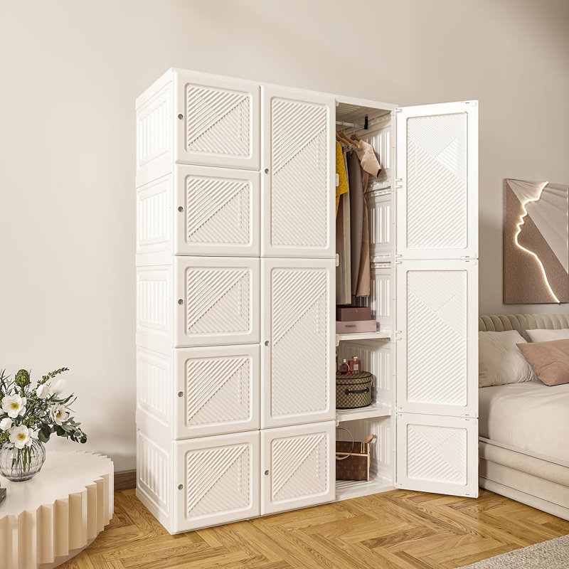 Organisateur de garde-robe pliable avec portes et cintres magnétiques - 11 portes blanches (2 cintres)