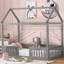 Lit simple en bois avec clôture et porte, gris-1660658866