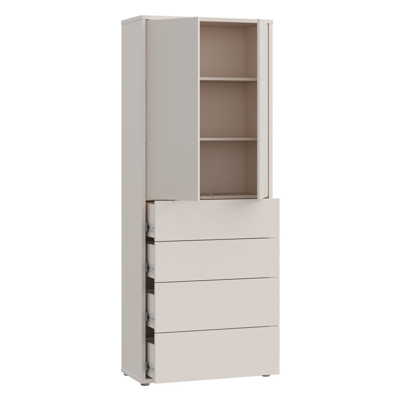 Modern 2-door, 4-drawer cabinet unit, engineered wood, 74.5 cm W x 191.9 cm H x 34.9 cm D, Beige